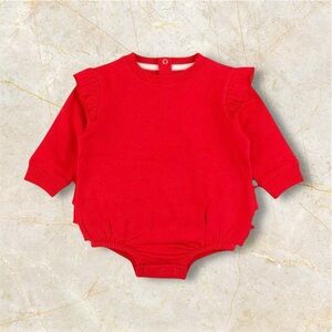 RUFFLE BUTTS Sweatshirt Bubble Romper Long Sleeve Red Girls Size 0-3 Months